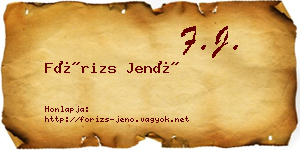 Fórizs Jenő névjegykártya